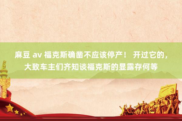 麻豆 av 福克斯确凿不应该停产！ 开过它的，大致车主们齐知谈福克斯的显露存何等