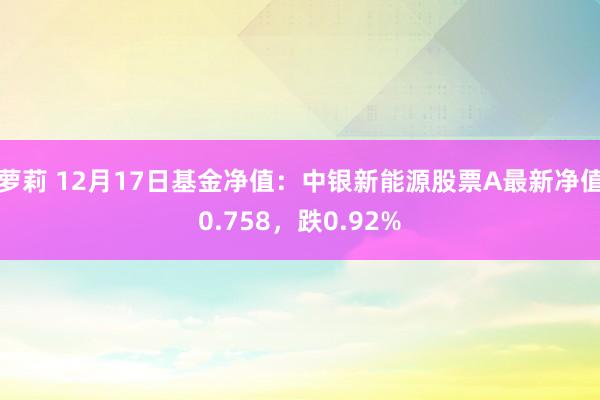 萝莉 12月17日基金净值：中银新能源股票A最新净值0.758，跌0.92%