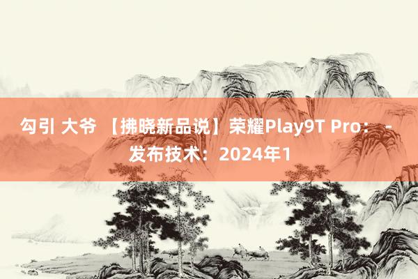 勾引 大爷 【拂晓新品说】荣耀Play9T Pro： - 发布技术：2024年1