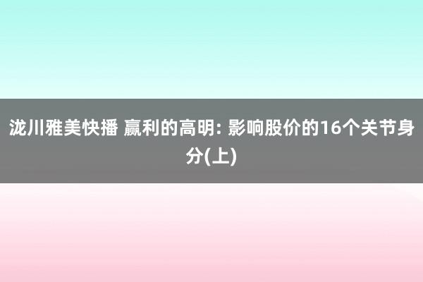 泷川雅美快播 赢利的高明: 影响股价的16个关节身分(上)